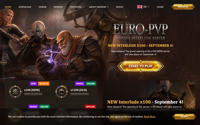 Screenshot of the euro-pvp.com home page