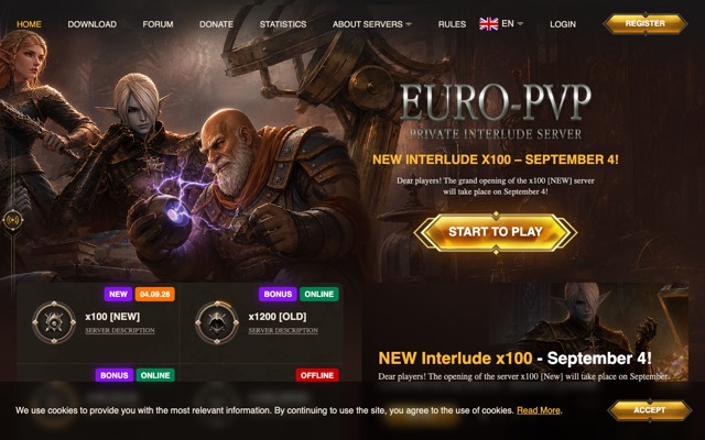 Screenshot of the Euro-PvP home page