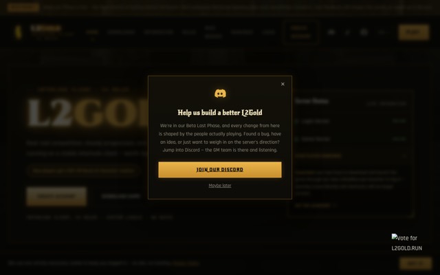 Screenshot of the l2-gold home page