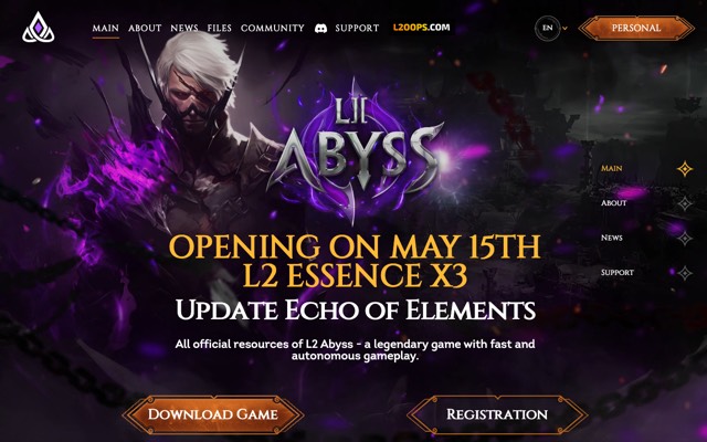 Screenshot of the l2abyss.com home page