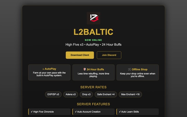 Screenshot of the l2baltic.com home page