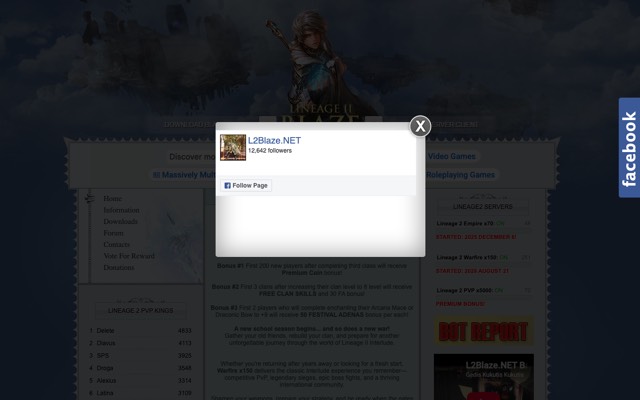 Screenshot of the L2Blaze home page