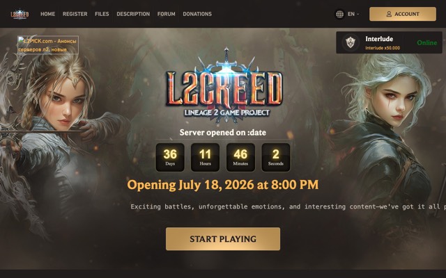 Screenshot of the l2creed.net home page