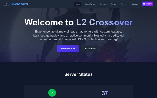 Screenshot of the l2crossover.org home page