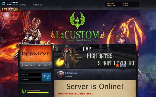 Screenshot of the l2custom.com home page