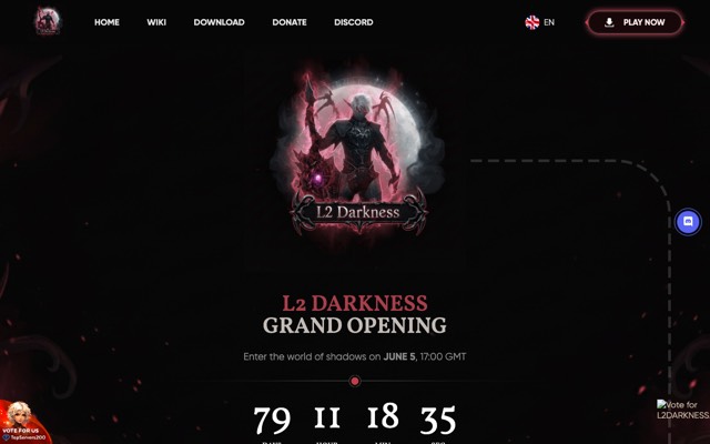 Screenshot of the L2 Darkness home page