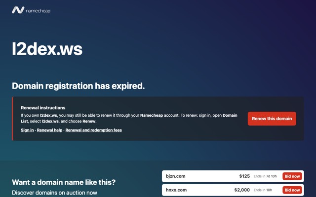 Screenshot of the l2dex.ws home page