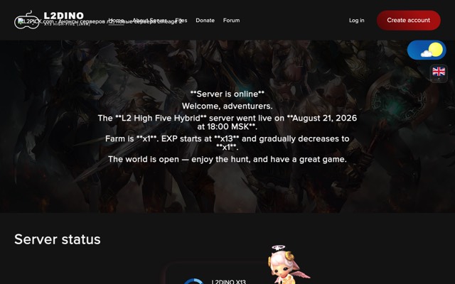 Screenshot of the l2dino.com home page