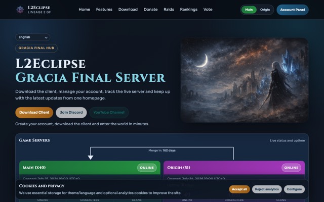 Screenshot of the L2Eclipse home page