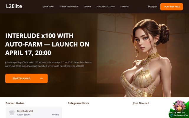 Screenshot of the l2elite.net home page
