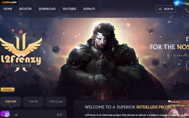 Screenshot of the L2Frenzy home page