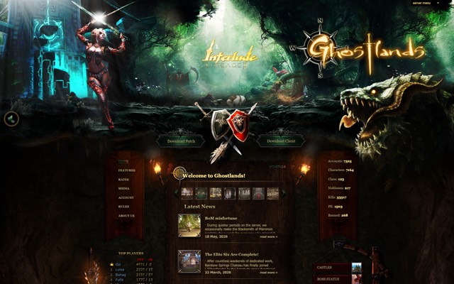 Screenshot of the L2Ghostlands home page
