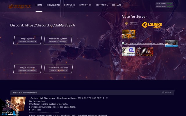 Screenshot of the l2insolence.eu home page