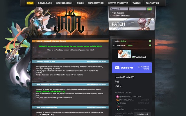 Screenshot of the l2java.net home page
