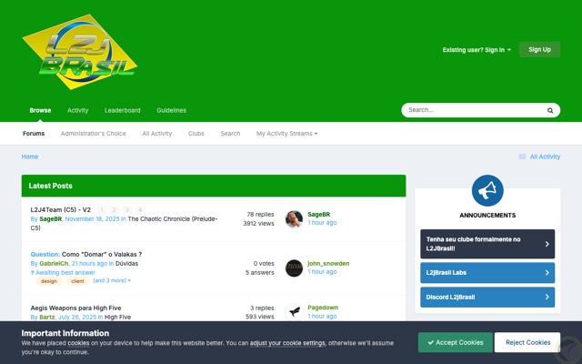 Screenshot of the L2JBrasil home page