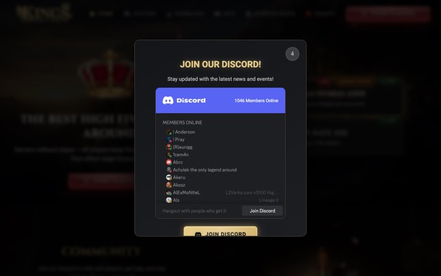Screenshot of the l2kings.com home page