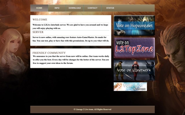 Screenshot of the l2live.eu home page