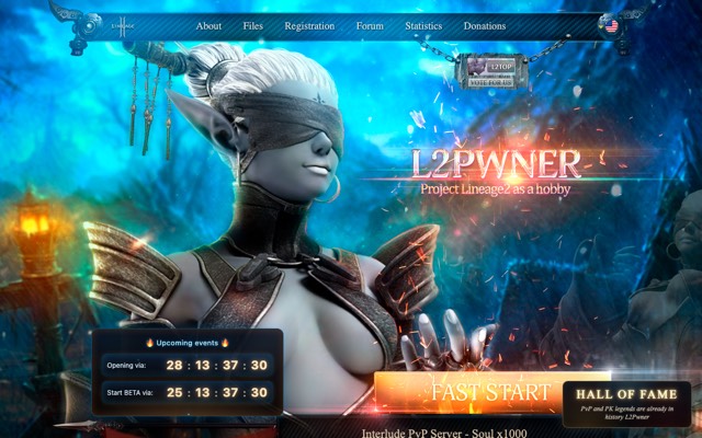 Screenshot of the l2pwner.com home page