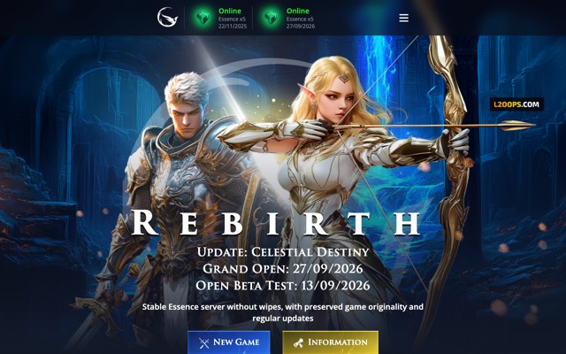 Screenshot of the l2rebirth.net home page