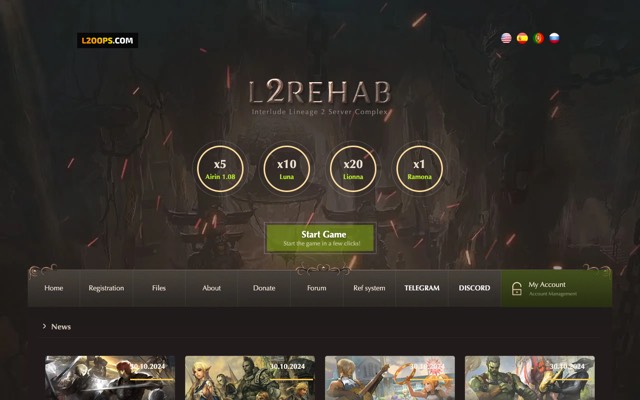 Screenshot of the L2Rehab home page