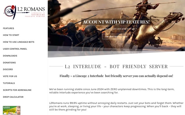Screenshot of the L2Romans home page