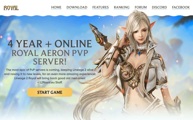 Screenshot of the l2royal.eu home page