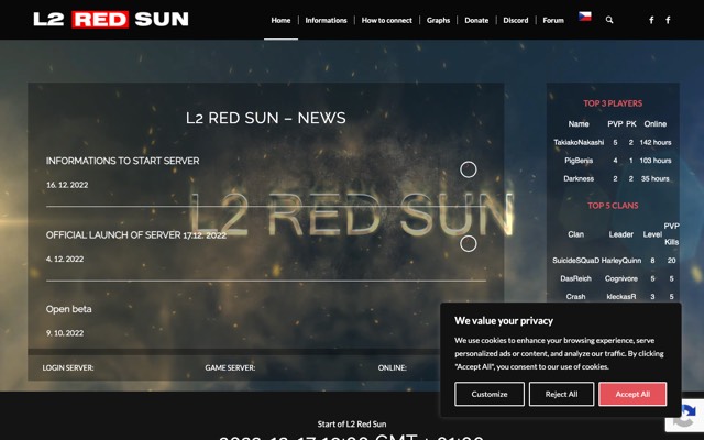 Screenshot of the l2rs.com home page