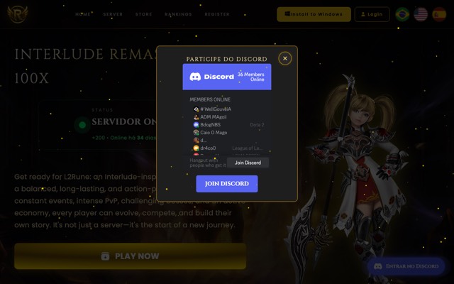 Screenshot of the l2rune.org home page
