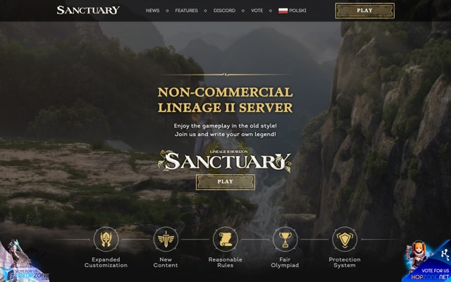 Screenshot of the l2sanctuary.pl home page