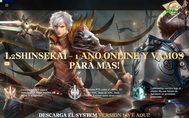 Screenshot of the Lineage 2 Shinsekai home page