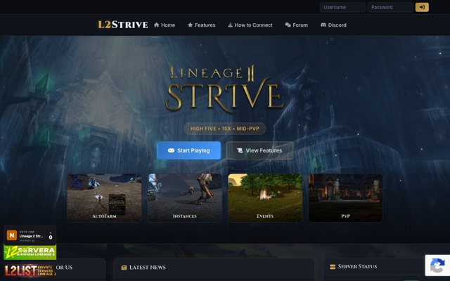 Screenshot of the Lineage 2 Strive home page