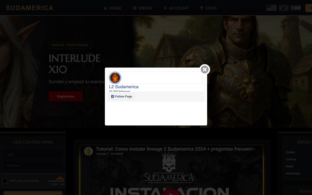 Screenshot of the l2sudamerica.com home page