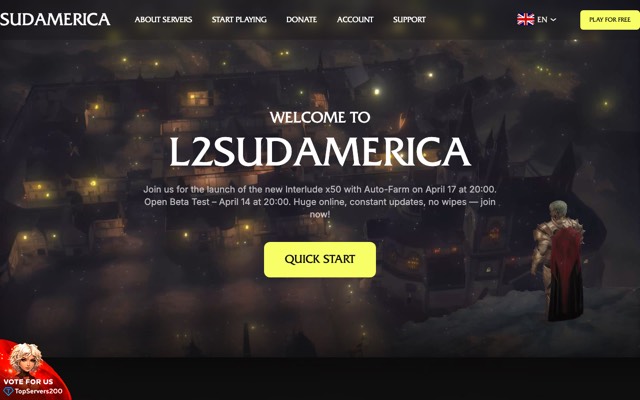 Screenshot of the l2sudamerica.net home page