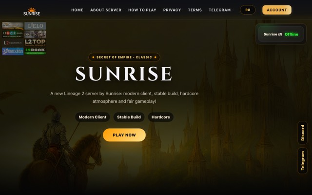 Screenshot of the l2sunrise.com home page