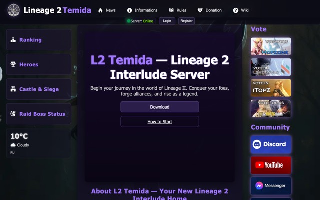 Screenshot of the l2temida.pl home page