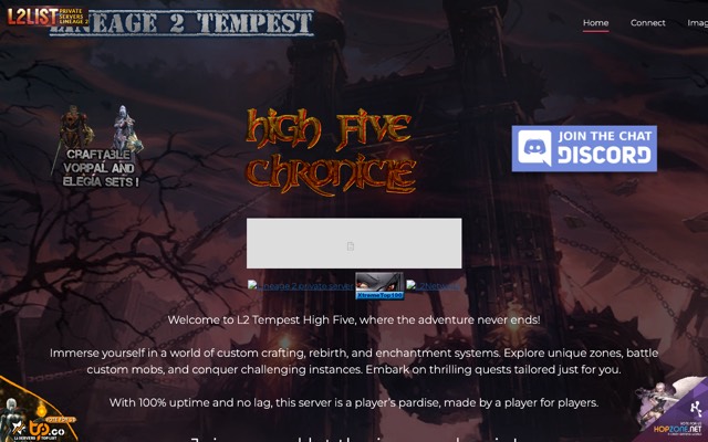 Screenshot of the L2Tempest home page