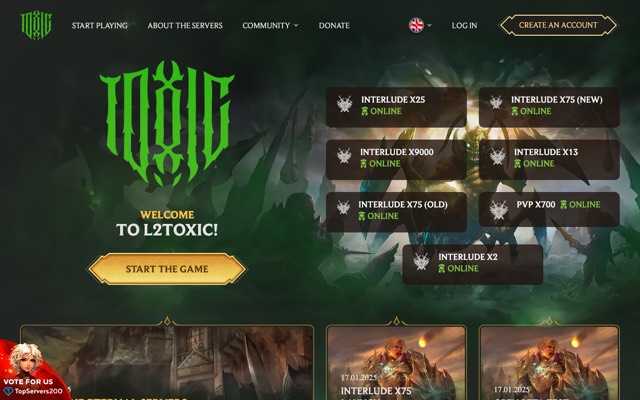 Screenshot of the l2toxic.net home page
