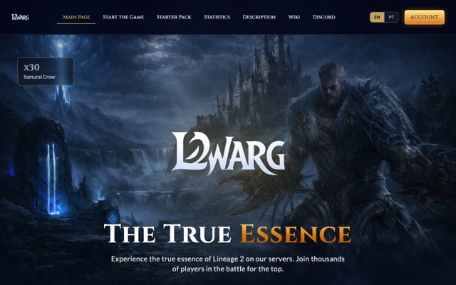 Screenshot of the L2Warg home page