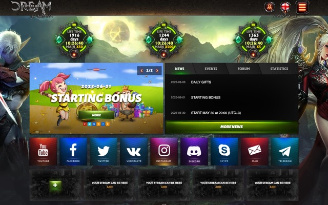 Screenshot of the la2dream.com home page
