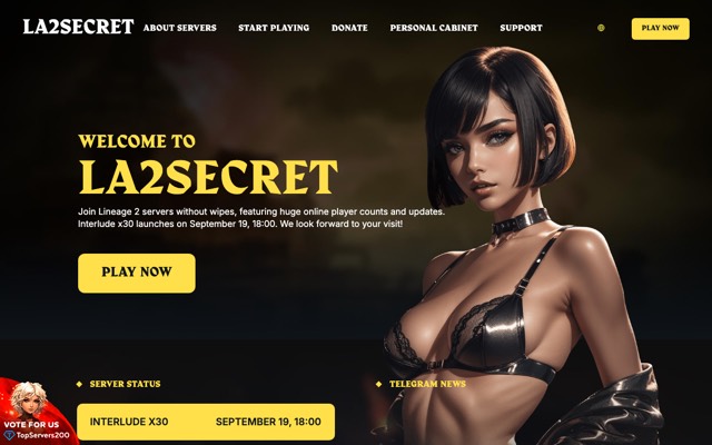 Screenshot of the la2secret.net home page