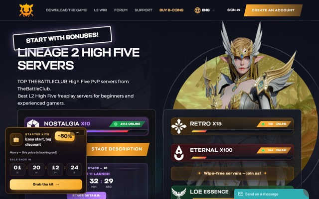 Screenshot of the lin2game.com home page