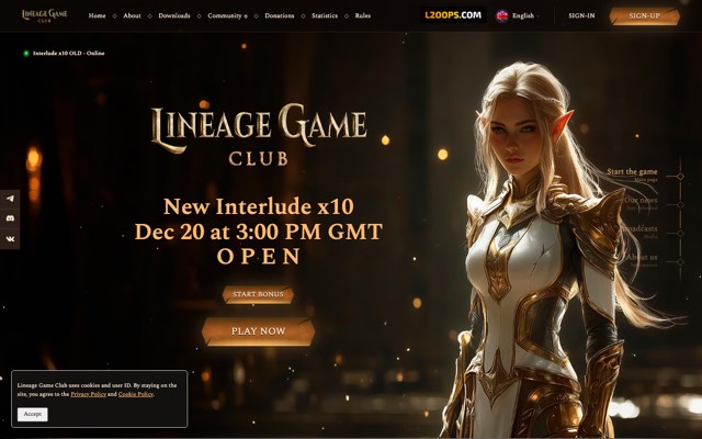 Screenshot of the lineage-game.club home page