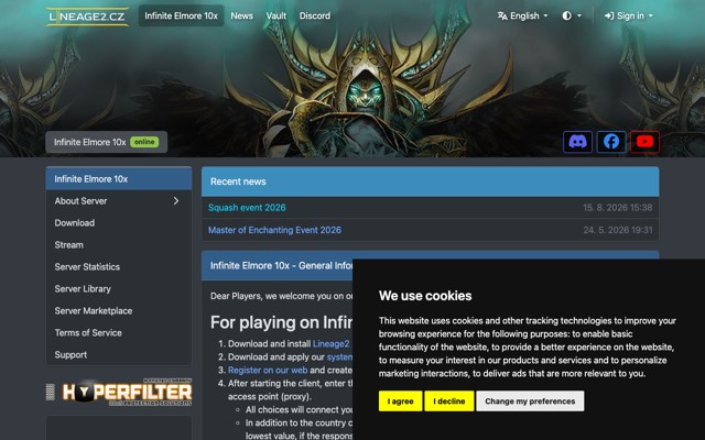 Screenshot of the lineage2.cz home page