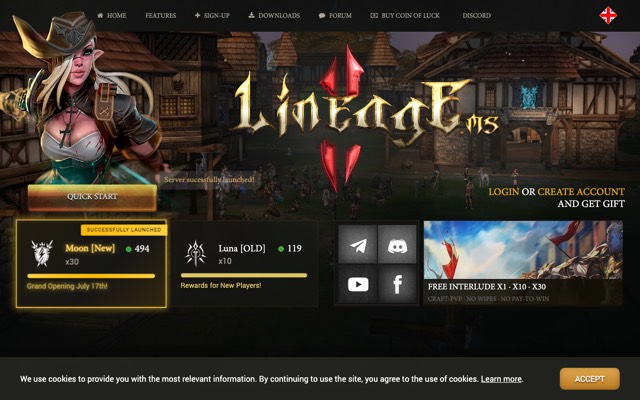 Screenshot of the Lineage2.ms home page