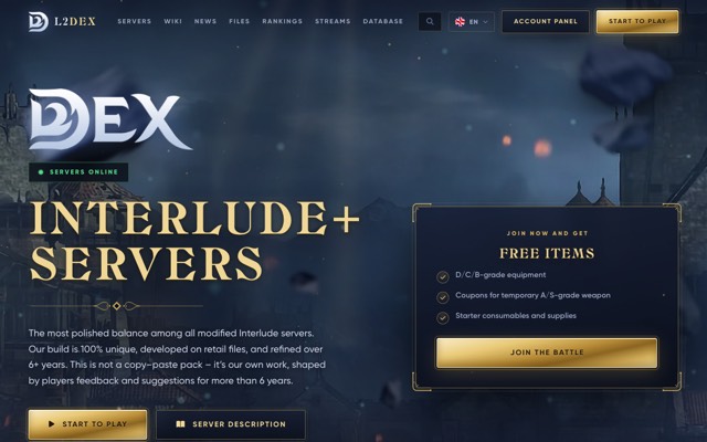 Screenshot of the lineage2dex.com home page