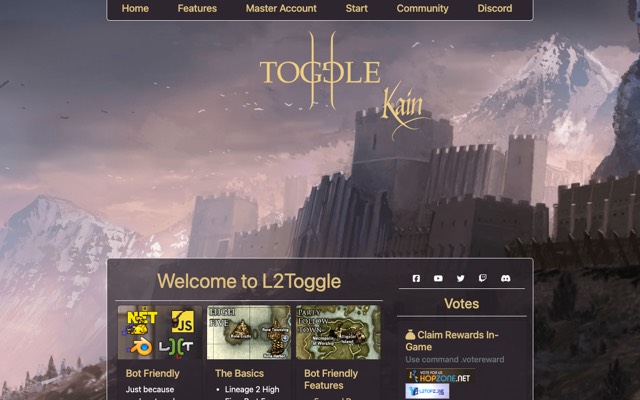 Screenshot of the lineage2toggle.com home page