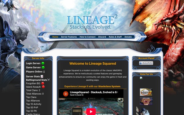 Screenshot of the Lineage Squared home page