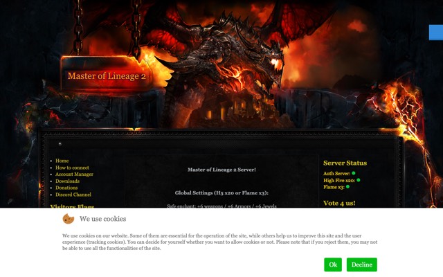 Screenshot of the Master of Lineage 2 home page