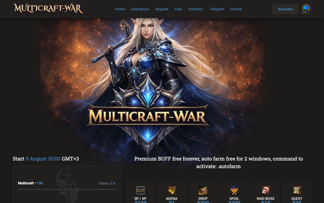 Screenshot of the multicraft-war.net home page