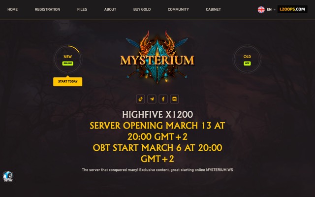 Screenshot of the mysterium.ws home page